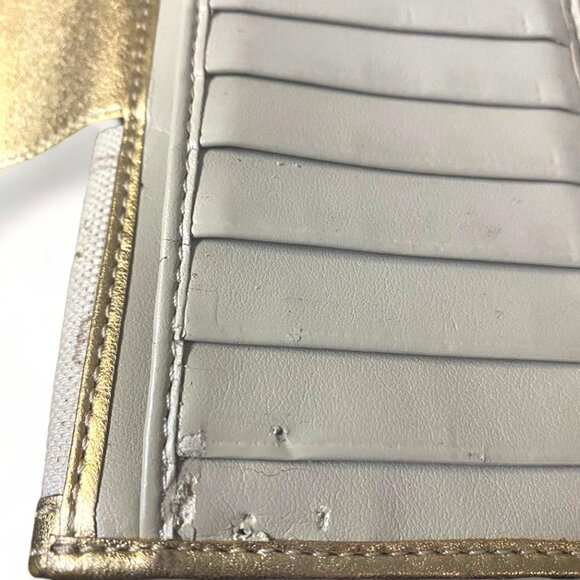 COACH | Vintage Monogram Gold and Beige Long Fold Wallet Gold Hardware Turn Lock - Picture 5 of 6